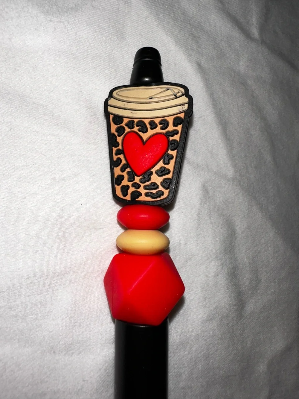 Black Pen with Red Leopard Coffee Charm